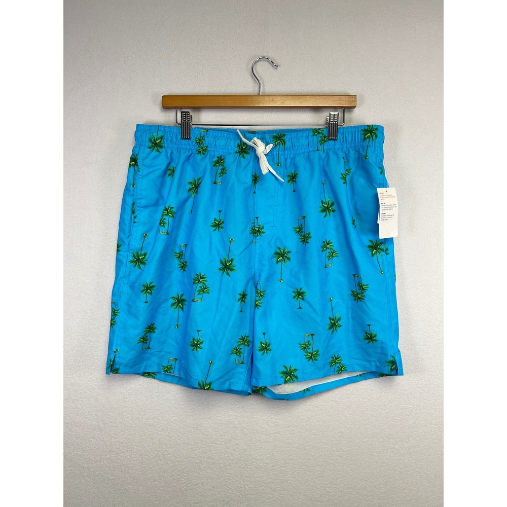 Old Navy Men's Blue Palm Tree Swim Trunks Size L UPF 40 Tropical Breach